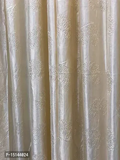 MEGA CART HOME Polyester Cream Tree Punch Curtain for Window Set of 2||4x5 Feet-thumb3