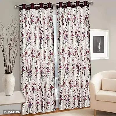 MEGA CART HOME Royal Look Polyester Wine Floral Printed Curtain for Window Set of 2||5 Ft-thumb0