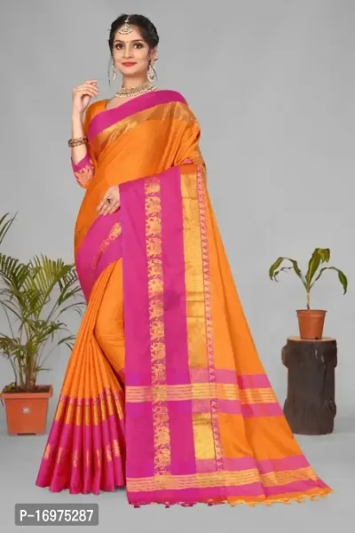 Orange Silk Banarasi Saree – Meena Bazaar