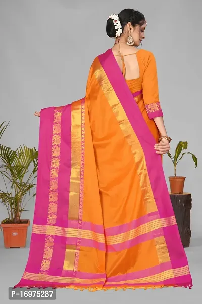 Orange Soft Chanderi Silk Saree With Allover Golden Zari Weaving Samll  Flower Buttas