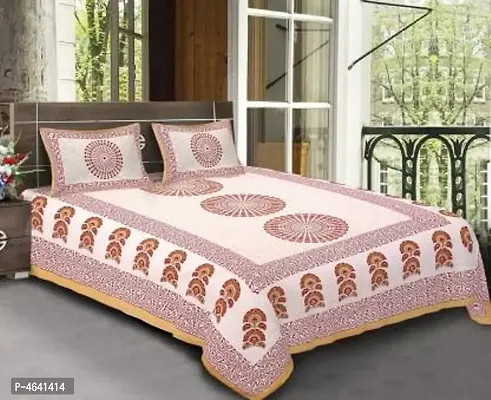 Modern Red Printed 88*106 Cotton Double Bedsheet with 2 Pillow Cover