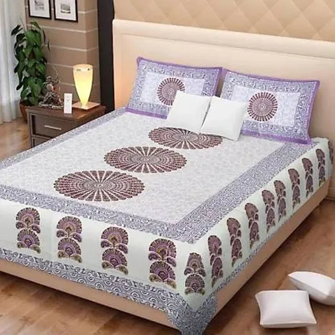 Modern Printed Cotton Double Bedsheet with 2 Pillow Cover