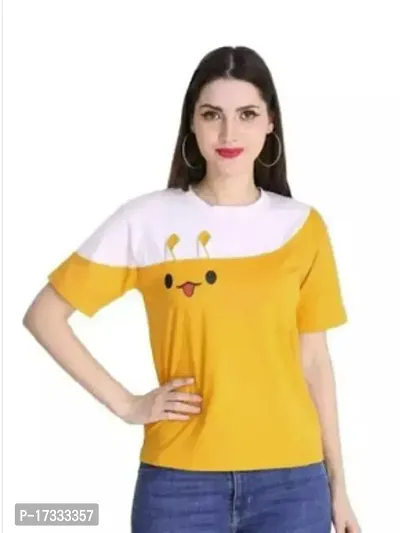 Elegant Yellow Cotton Tshirt For Women-thumb0