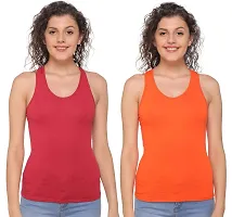 Sona Women's Cotton Sports Racer Back Tank Top Camisole (8008_Maroon-Orange_XXL) Pack of 2-thumb1