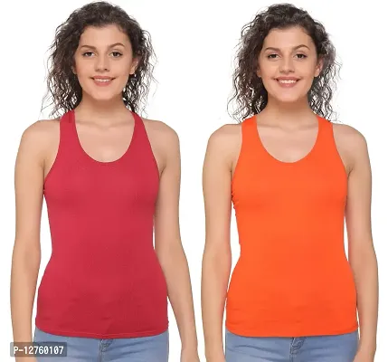 Sona Women's Cotton Sports Racer Back Tank Top Camisole (8008_Maroon-Orange_XXL) Pack of 2-thumb2