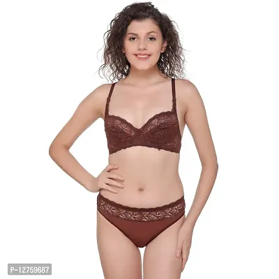 SONA Women's SA-5501 Lace Non Wired Full Coverage Bra & Panty Sets (Coffee_30B)