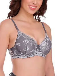 Grey Full Coverage Non Padded Underwired Cotton T-shirt Bra For Women-thumb2