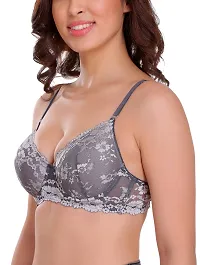 Grey Full Coverage Non Padded Underwired Cotton T-shirt Bra For Women-thumb3