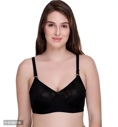 Black Lace Non-Padded Full Coverage Bra For Women