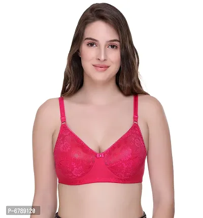 Pink Lace Non-Padded Full Coverage Bra For Women