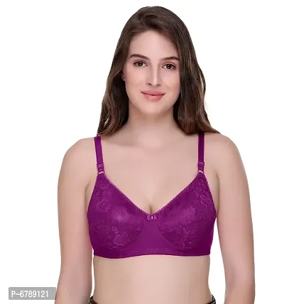 Purple Lace Non Padded Non-Wired T-Shirt Bra For Women