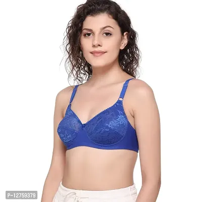 SONA SL007 Women's Lace Non-Padded Non-Wired Full Coverage Bra (Blue_34C) Pack of 1-thumb5