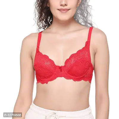 SONA Women's Lace T-Shirt Regular Non-Padded Underwired Bra (Red_32B) Pack of 1