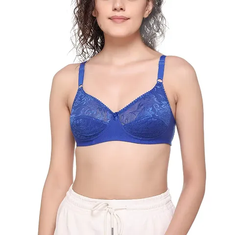 SONA SL007 Women's Lace Non-Padded Non-Wired Full Coverage Bra (Blue_34C) Pack of 1