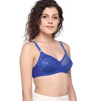 SONA SL007 Women's Lace Non-Padded Non-Wired Full Coverage Bra (Blue_34C) Pack of 1-thumb3