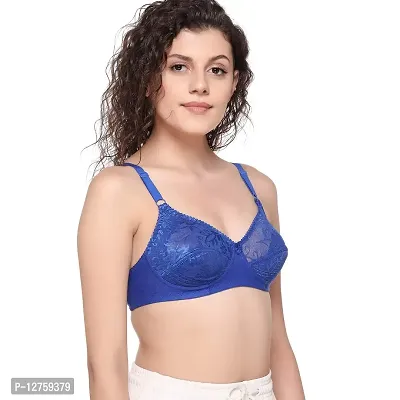 SONA SL007 Women's Lace Non-Padded Non-Wired Full Coverage Bra (Blue_34C) Pack of 1-thumb4