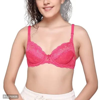 SONA Women's Lace T-Shirt Regular Non-Padded Underwired Bra (Pink_32B) Pack of 1