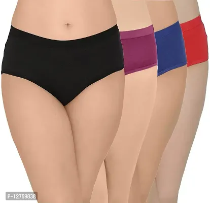 SONA Women's Soft Cotton Hipster Plain Panty (Black-Purple-R-Blue-Red_3XL) Pack of 4