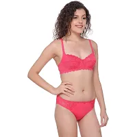 SONA Women's SA-5503 Lace Non Wired Full Coverage Bra & Panty Sets (Pink_32B)-thumb2