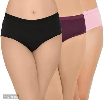 SONA Women's Soft Cotton Hipster Plain Panty (Black-Wine-B-Pink_M) Pack of 3