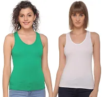 Sona Women's Cotton Sports Racer Back Tank Top Camisole (8008_Green-White_XL) Pack of 2-thumb1