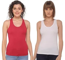 Sona Women's Cotton Sports Racer Back Tank Top Camisole (8008_Maroon-White_L) Pack of 2-thumb1