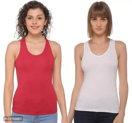 Sona Women's Cotton Sports Racer Back Tank Top Camisole (8008_Maroon-White_L) Pack of 2-thumb2