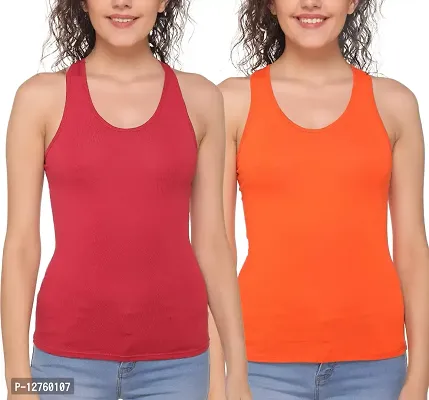 Sona Women's Cotton Sports Racer Back Tank Top Camisole (8008_Maroon-Orange_XXL) Pack of 2-thumb0