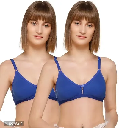 SONA Women's M1020 Cotton Seamless T-Shirt Non-Padded Non-Wired Comfortable Bra (Royal Blue_38D) Pack of 2-thumb2