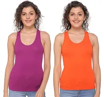 Sona Women's Cotton Sports Racer Back Tank Top Camisole (8008_Moov-Orange_L) Pack of 2-thumb1