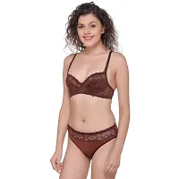 SONA Women's SA-5501 Lace Non Wired Full Coverage Bra & Panty Sets (Coffee_30B)-thumb2