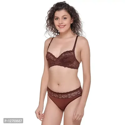 SONA Women's SA-5501 Lace Non Wired Full Coverage Bra & Panty Sets (Coffee_30B)-thumb3