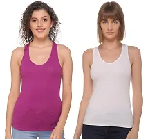 Sona Women's Cotton Sports Racer Back Tank Top Camisole (8008_Moov-White_L) Pack of 2-thumb1