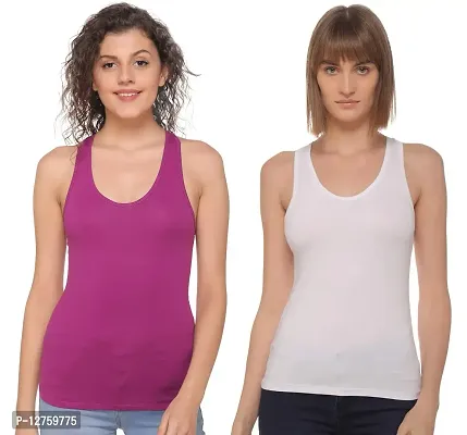 Sona Women's Cotton Sports Racer Back Tank Top Camisole (8008_Moov-White_L) Pack of 2-thumb2