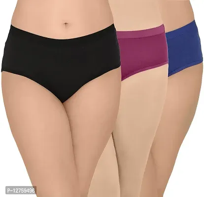 SONA Women's Soft Cotton Hipster Plain Panty (Black-Purple-R-Blue_M) Pack of 3