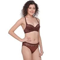 SONA Women's SA-5501 Lace Non Wired Full Coverage Bra & Panty Sets (Coffee_30B)-thumb1