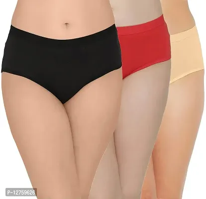 SONA Women's Soft Cotton Hipster Plain Panty (Black-Red-Skin_XL) Pack of 3