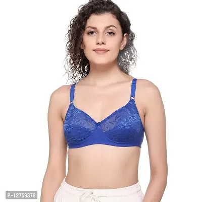 SONA SL007 Women's Lace Non-Padded Non-Wired Full Coverage Bra (Blue_34C) Pack of 1-thumb2