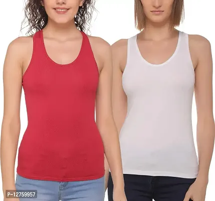 Sona Women's Cotton Sports Racer Back Tank Top Camisole (8008_Maroon-White_L) Pack of 2-thumb0