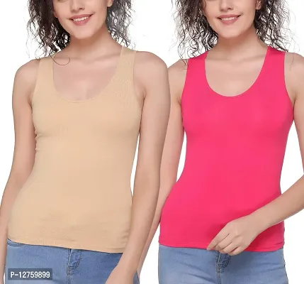 SONA Women's Sando Style Cotton Tank Top Camisole (Pink_S