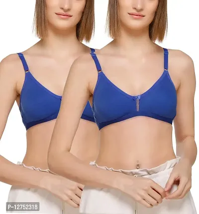 SONA Women's M1020 Cotton Seamless T-Shirt Non-Padded Non-Wired Comfortable Bra (Royal Blue_38D) Pack of 2