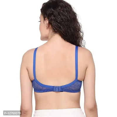 SONA SL007 Women's Lace Non-Padded Non-Wired Full Coverage Bra (Blue_34C) Pack of 1-thumb3