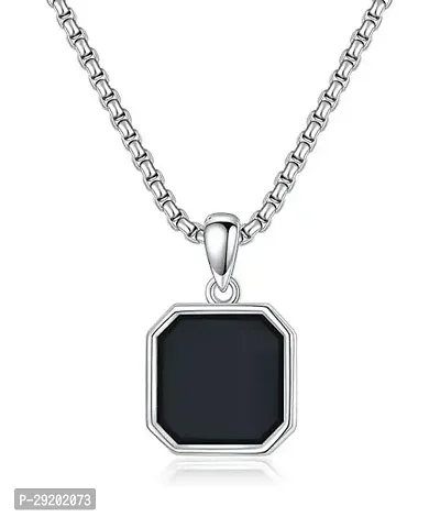 Alluring Black Stainless Steel Agate Chain With Pendant For Men-thumb0