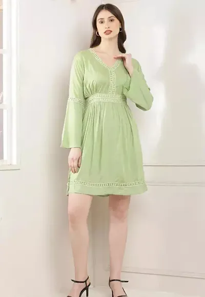 Stylish Lantern Sleeve Chiffon A Line Mini Dress For Women