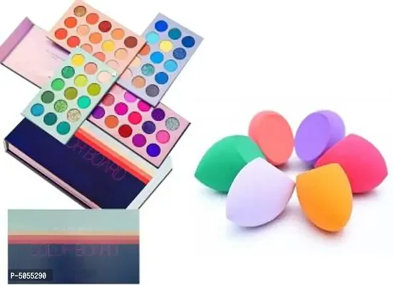 Eyeshadow Palette 60 Colors Mattes And Shimmers High Pigmented Color Board Palette Long Lasting Makeup Palette With Six Pcs Beauty Blender  (7 Items In The Set)