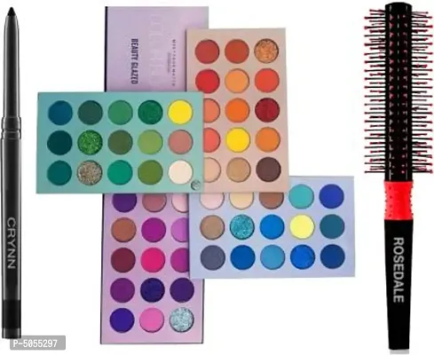 Beauty Kajal And 60 Colors Matte with Shimmer High Pigmented Color Board Blendable Eyeshadow And Professional Hair Comb Brush&nbsp;&nbsp;(3 Items In The Set)