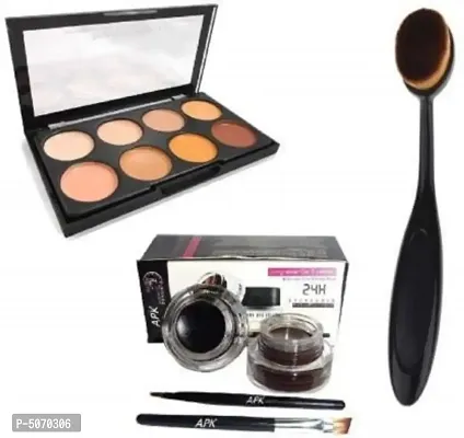 Makeup Kit Combo Of 8 Shade Concealer + Oval Brush With Music Flower Black And Brown (3 Items In The Set)