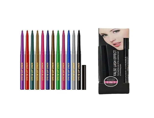 Multicolor Eye Liner & Lip Liner With Makeup Essential Combo