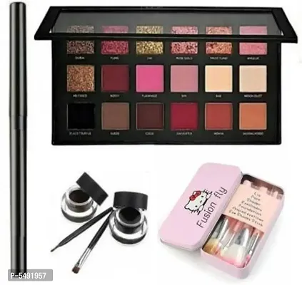 Rose Gold Eye Shadow Palette With 7 Pcs Professional Makeup Brush With Black And Brown Gel Eyeline  Long Lasting Auto Kajal