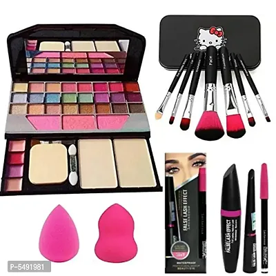 TYA 6155 Makeup Kit  Hello Kitty Professional Makeup Brushes  Blender Puff 2Pcs + 3 In 1 Kit (Mascara,Eyeliner,Eyebrow Pencils)